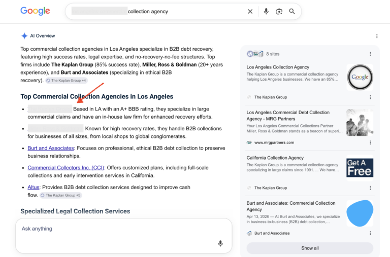 b2b collection agency listed in ai overviews